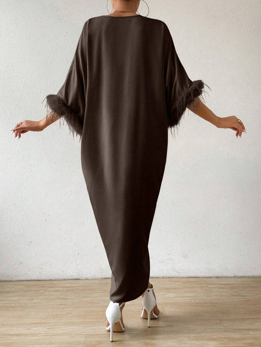 SHEIN RosyDaze فستان ماكسي طويل للنساء بأكمام خفاش باتش وورك