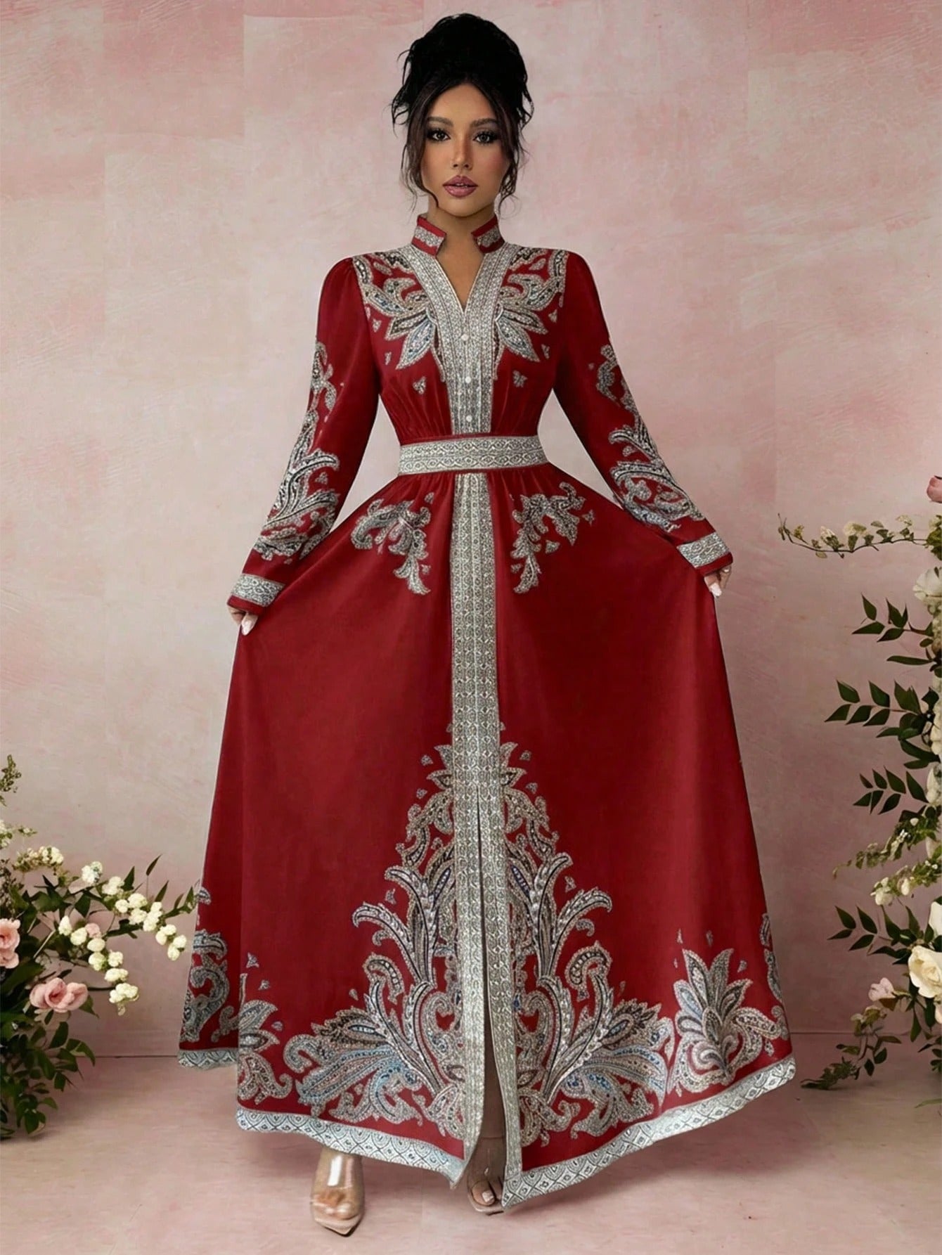 SHEIN Rafferiza Vفستان نسائي بطبعة زهرية بياقة وأكمام فانوس