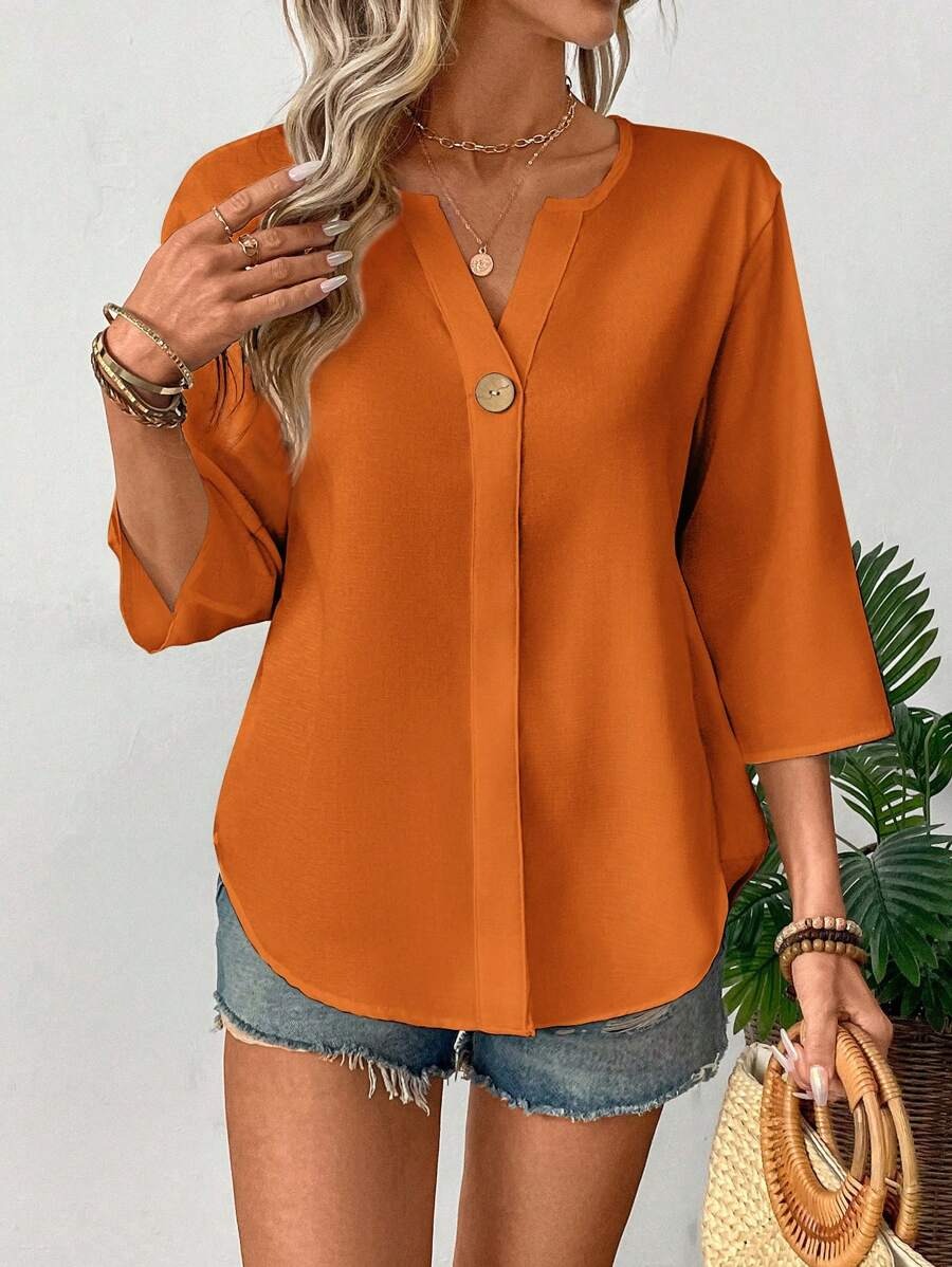 SHEIN LUNE بلوزة خفيفة وفضفاضة بلون برتقالي ناعم
