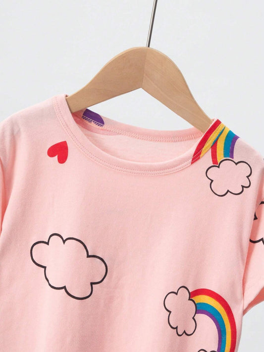 SHEIN طقم ملابس منزلية بنات 2 قطعة بطبعة الغيمة والقوس