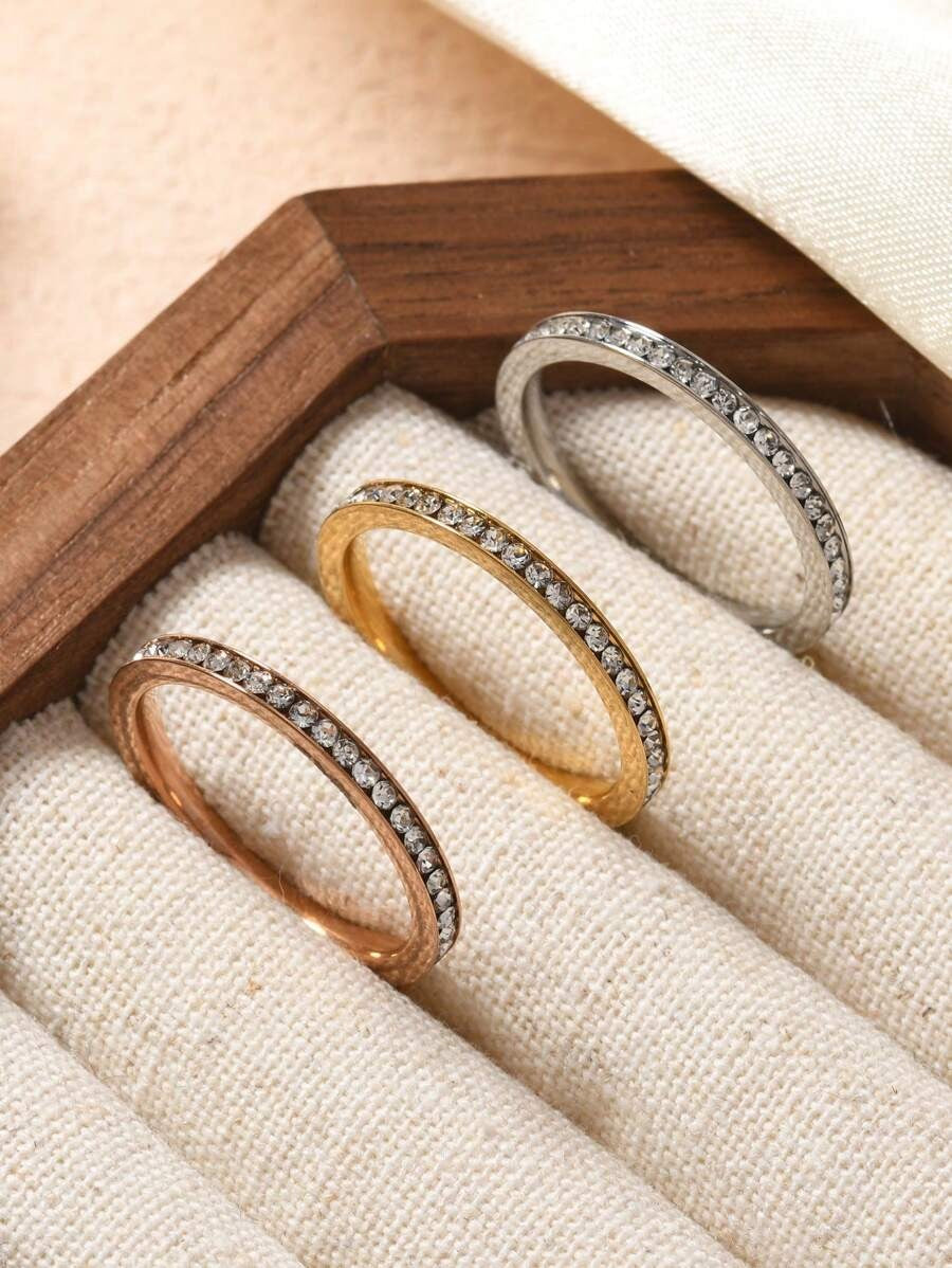 SHEIN 18K طقم خواتم ذيل مطلية ذهب أصفر مزينة بزركونيا مكعبة