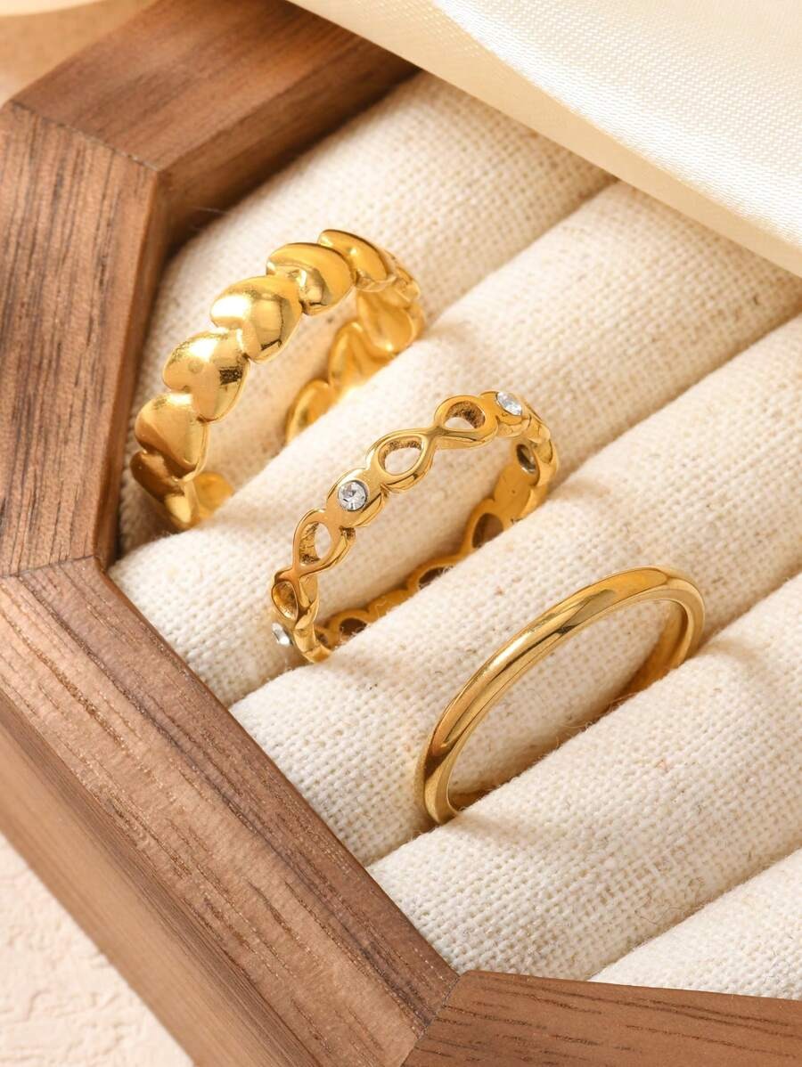 SHEIN 18K طقم خواتم ذيل مطلية ذهب أصفر مزينة بزركونيا مكعبة