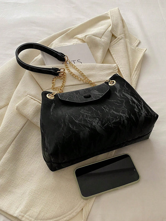 SHEIN حقيبة كتف سوداء كاجوال عصرية بسلسلة