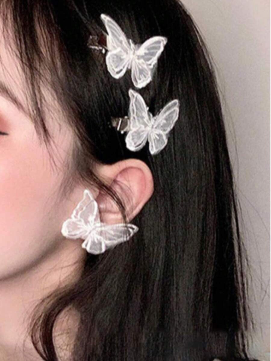 SHEIN طقم 4 قطع دبابيس شعر صغيرة بشكل فراشة