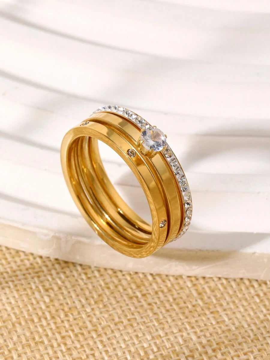 SHEIN 18K طقم خواتم ذيل مطلية ذهب أصفر مزينة بزركونيا مكعبة