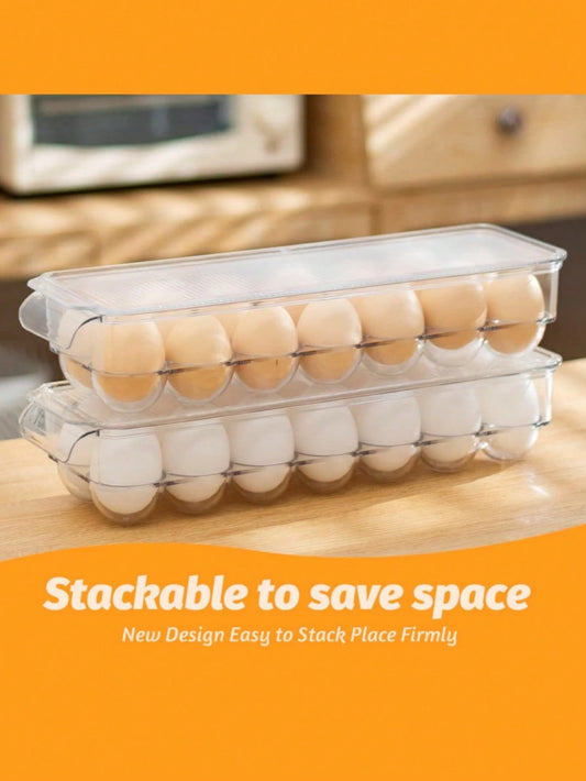 SHEIN رف بيض بلاستيكي شفاف مع غطاء قابل للتكديس للثلاجة