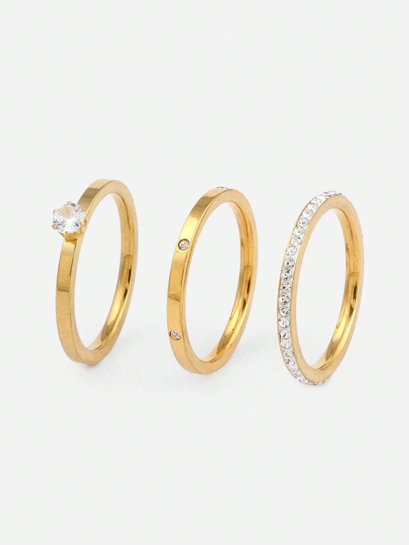 SHEIN 18K طقم خواتم ذيل مطلية ذهب أصفر مزينة بزركونيا مكعبة
