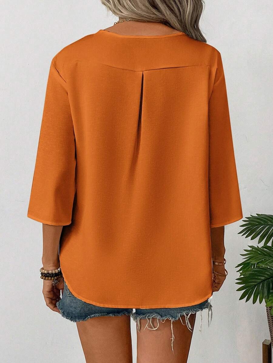 SHEIN LUNE بلوزة خفيفة وفضفاضة بلون برتقالي ناعم