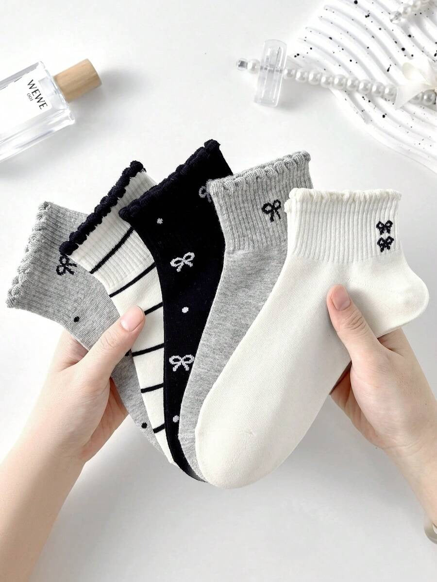 SHEIN جوارب نسائية 5 أزواج قصيرة منقطة