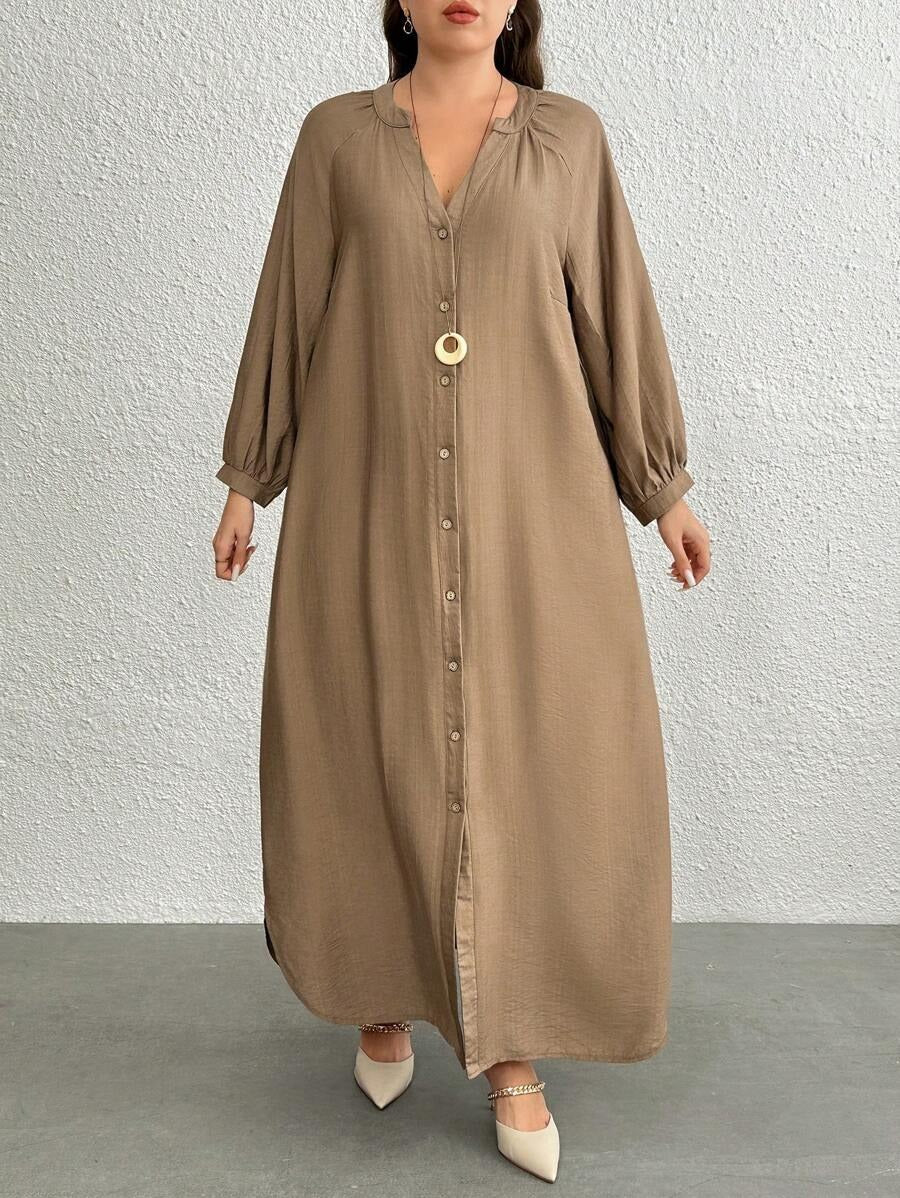 SHEIN فستان ماكسي مشمشي بأزرار ناعمة