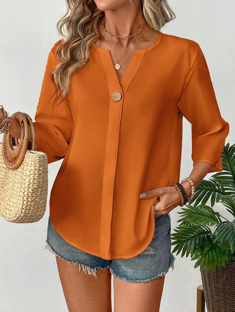 SHEIN LUNE بلوزة خفيفة وفضفاضة بلون برتقالي ناعم