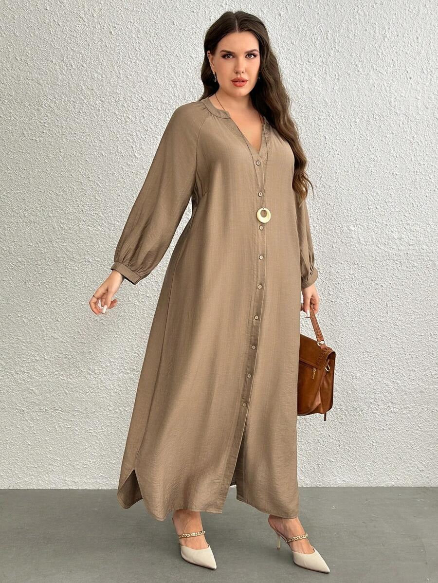 SHEIN فستان ماكسي مشمشي بأزرار ناعمة