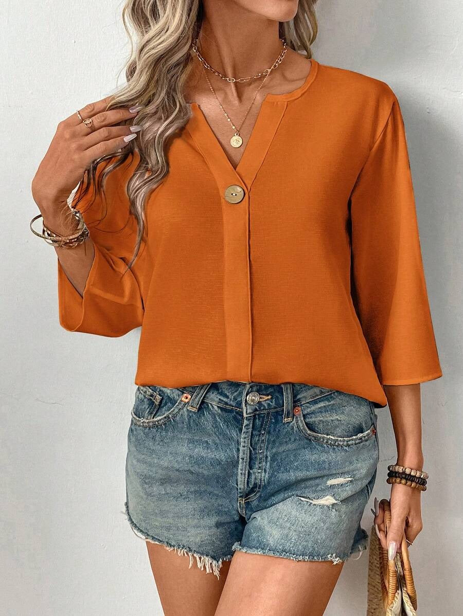 SHEIN LUNE بلوزة خفيفة وفضفاضة بلون برتقالي ناعم