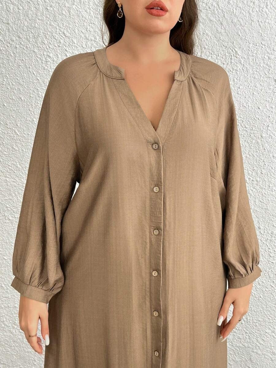 SHEIN فستان ماكسي مشمشي بأزرار ناعمة