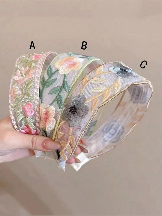 SHEIN شريط رأس نسائي أنيق مطرز بالزهور