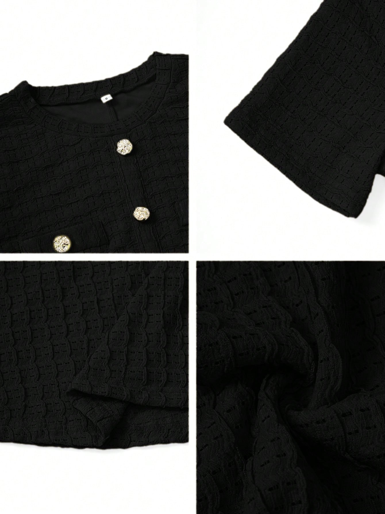 SHEIN فستان ربيعي بياقة مستديرة وأكمام قصيرة مزين بأزرار وجيوب