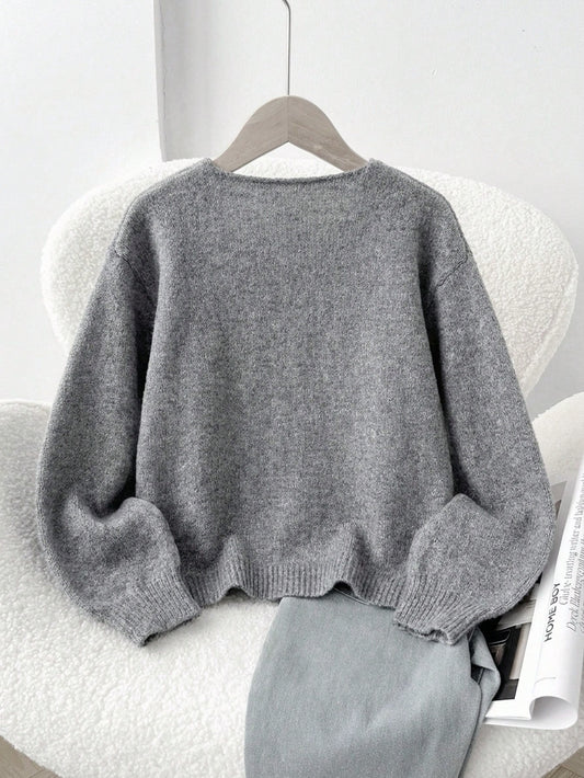 SHEIN كارديجان فتيات بأكمام طويلة وياقة مستديرة بطبعة نقاط