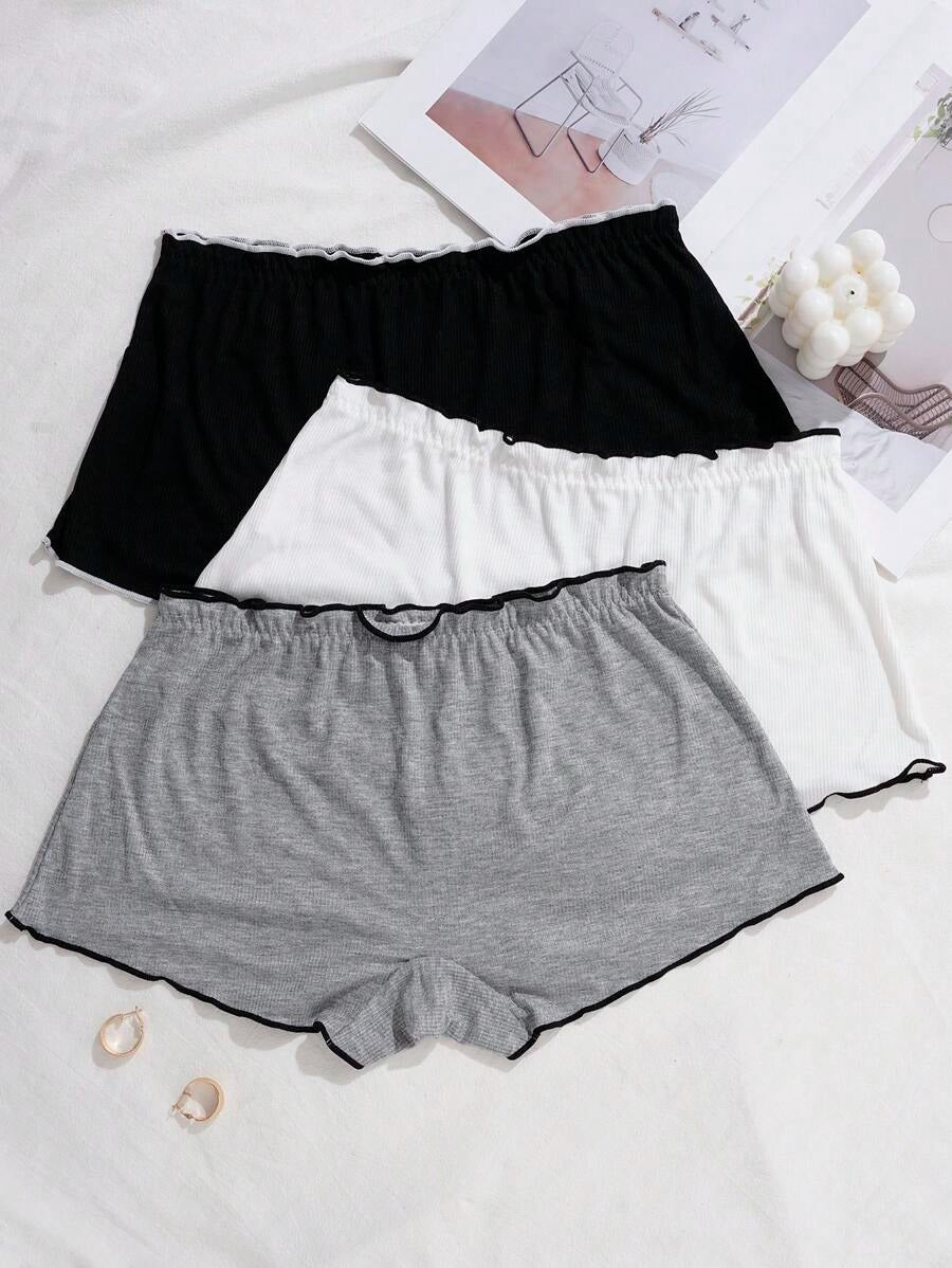 SHEIN طقم 3 سراويل داخلية بوي شورتس بشريط مكشكش