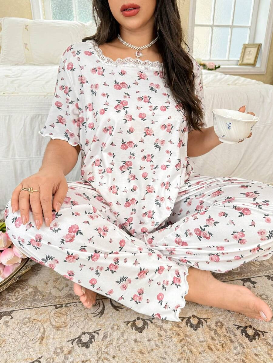 SHEIN طقم بيجامة مكون من قطعتين بلون أبيض