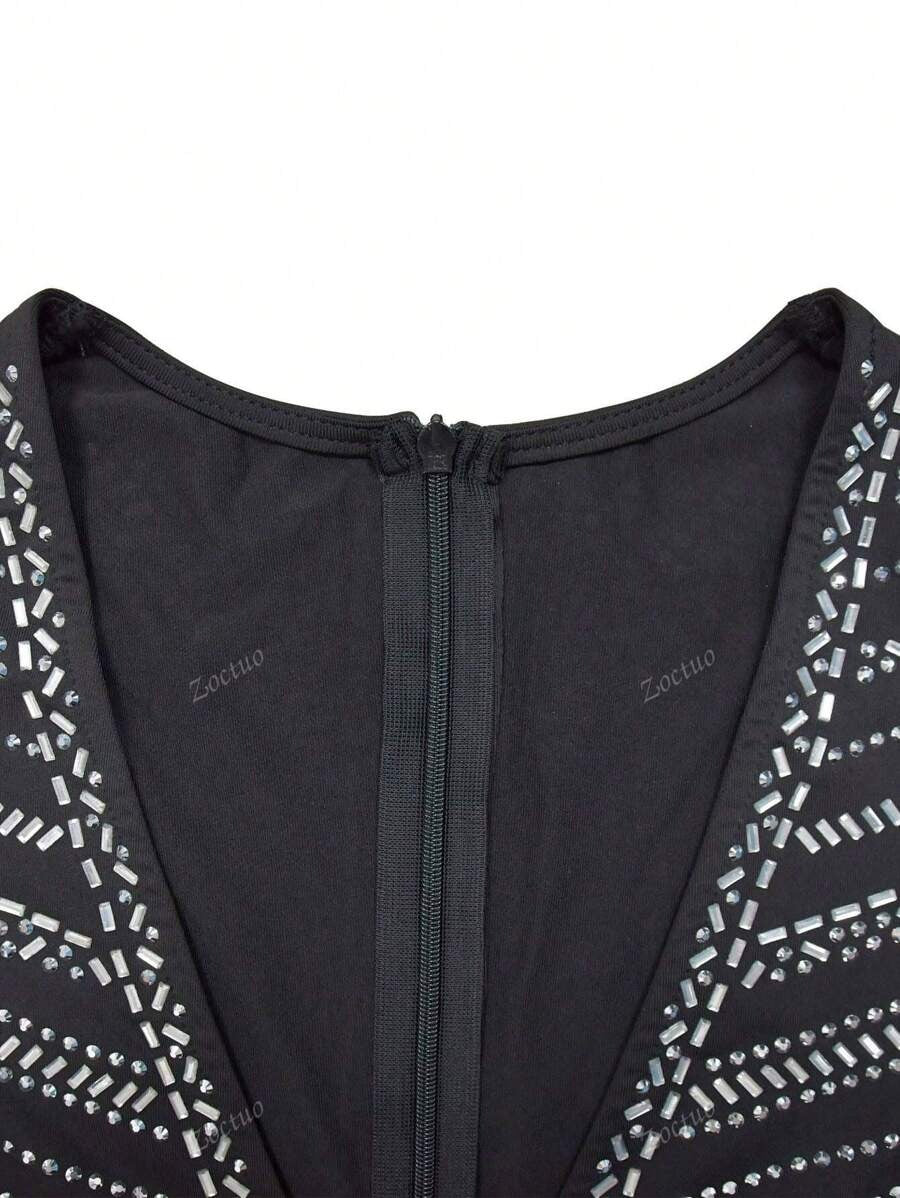 SHEIN Zoctuo فستان سهرة طويل أسود مرصع