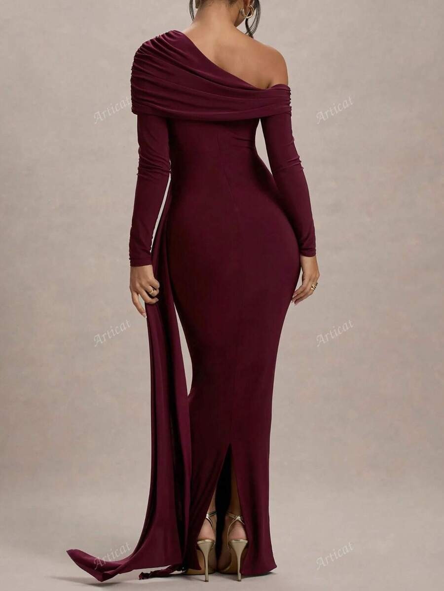 SHEIN Articat فستان طويل وضيق بلون عنابي
