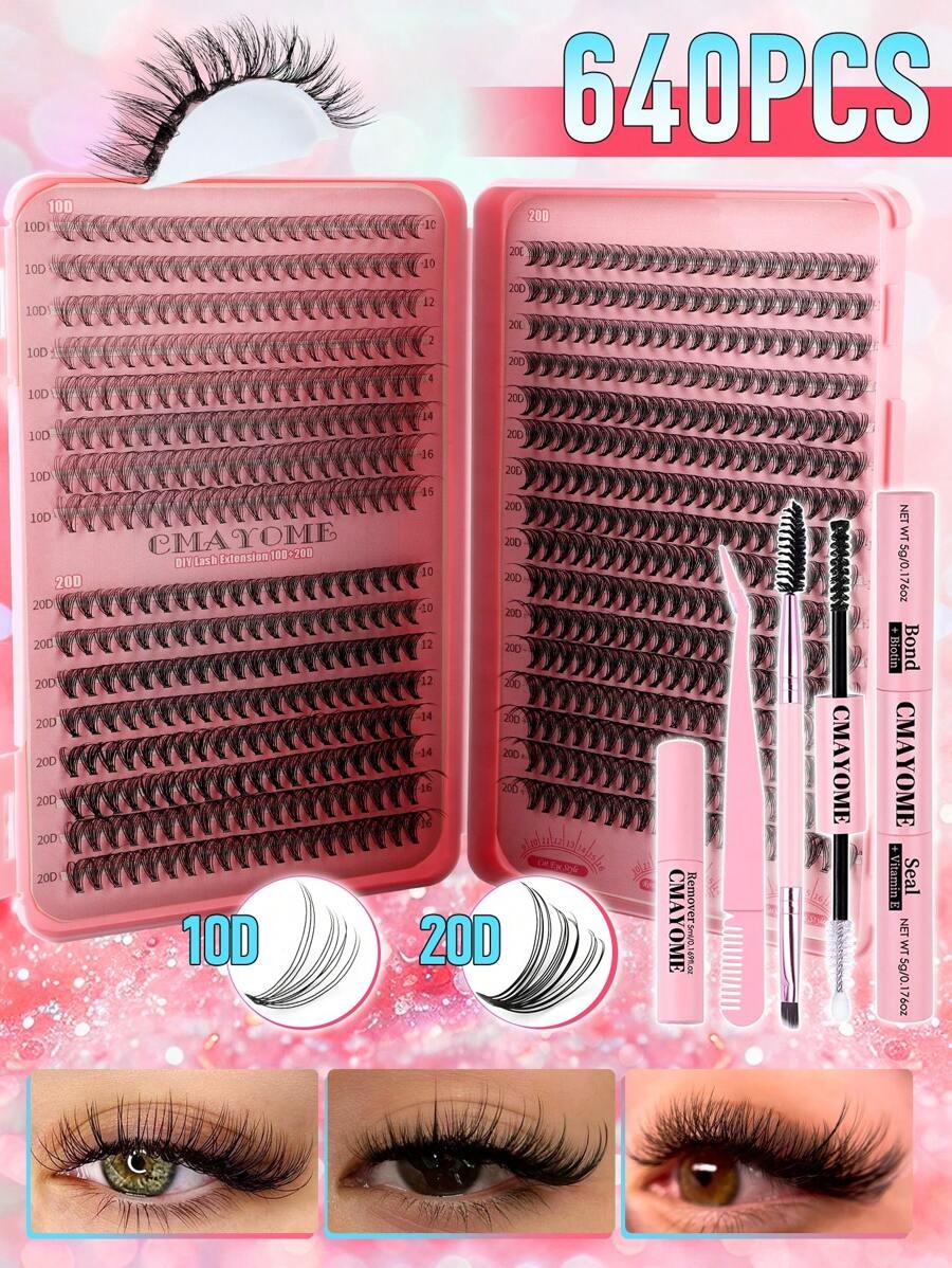 SHEIN DIY طقم 640 قطعة رموش عنقودية بأطوال مختلفة كثيفة