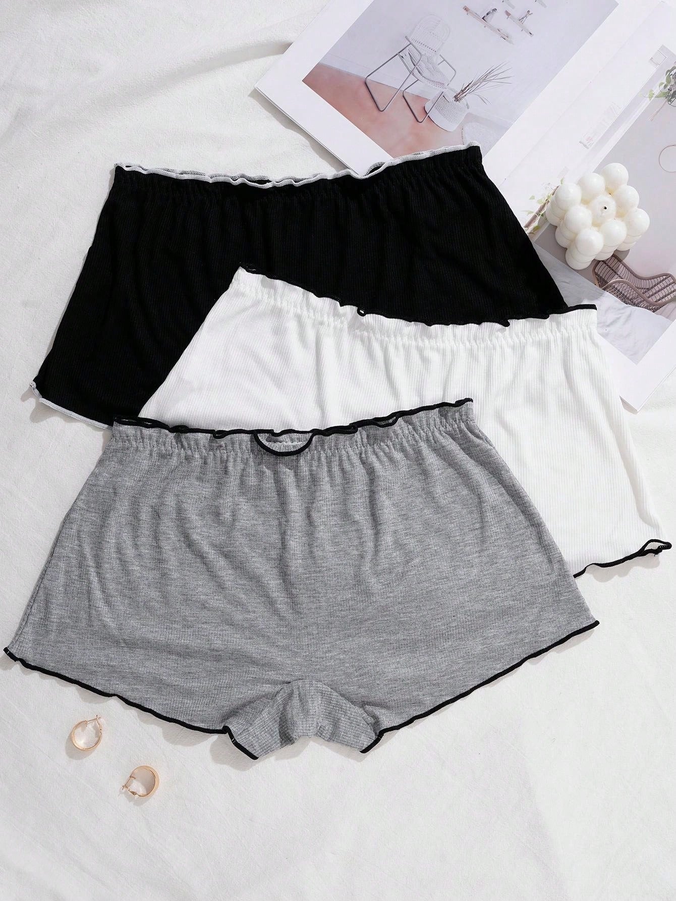 SHEIN طقم 3 سراويل داخلية بوي شورتس بشريط مكشكش