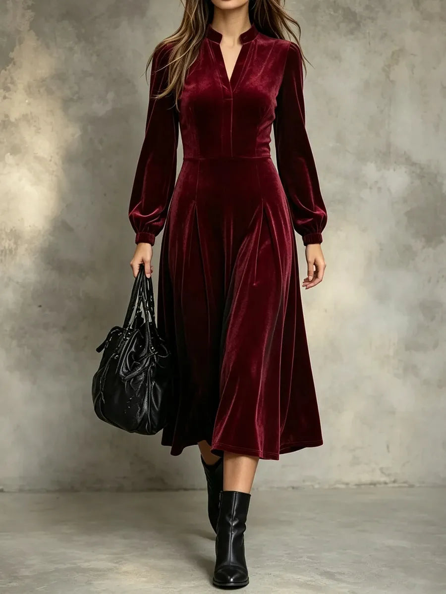 SHEIN Feyla فستان ميدي بياقة وأزرار أمامية بلون عنابي
