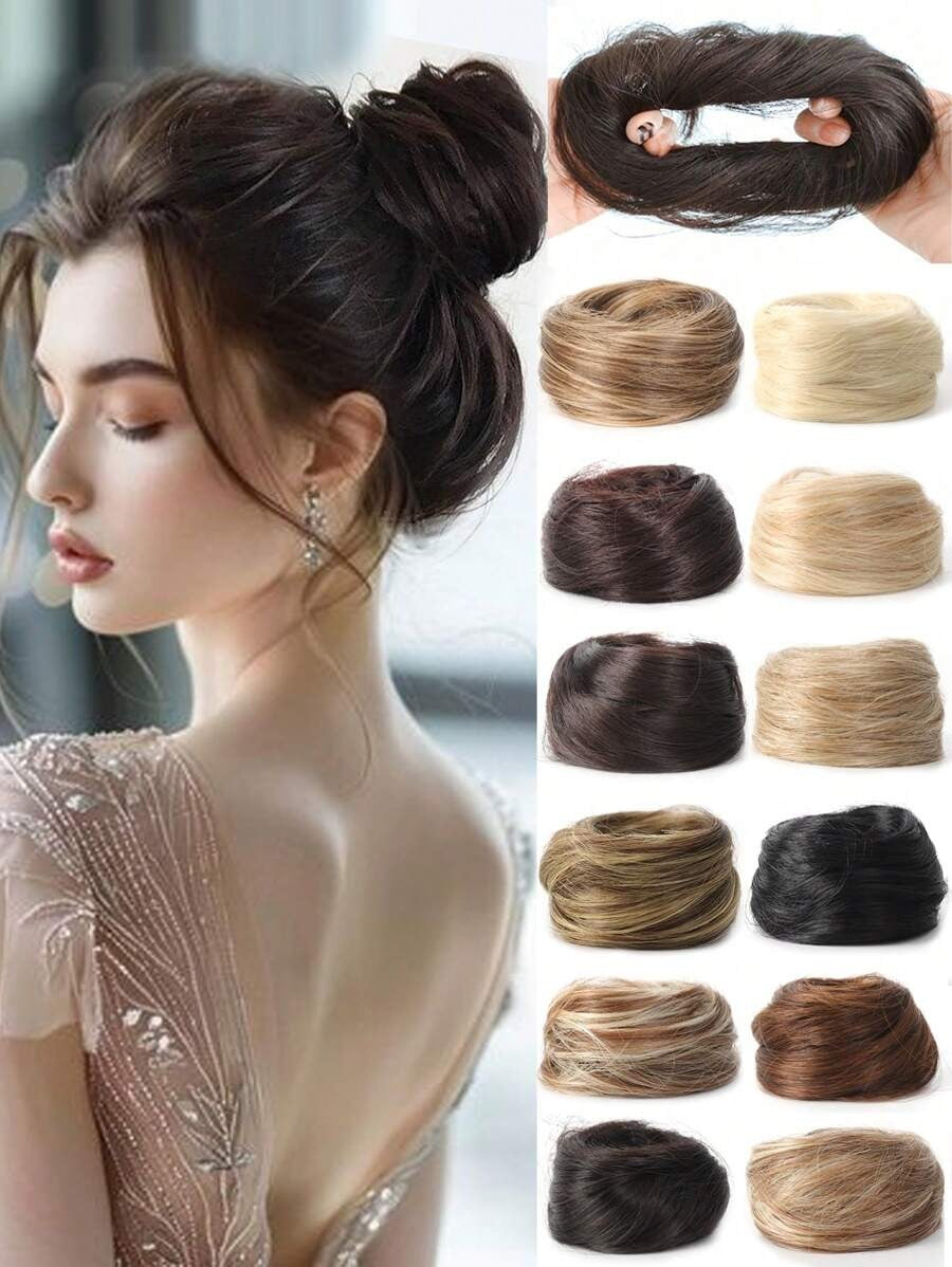SHEIN - 3 Inch شعر مستعار كعكة بخصلة ملساء مصنوعة من مطاط لربطة الشعر