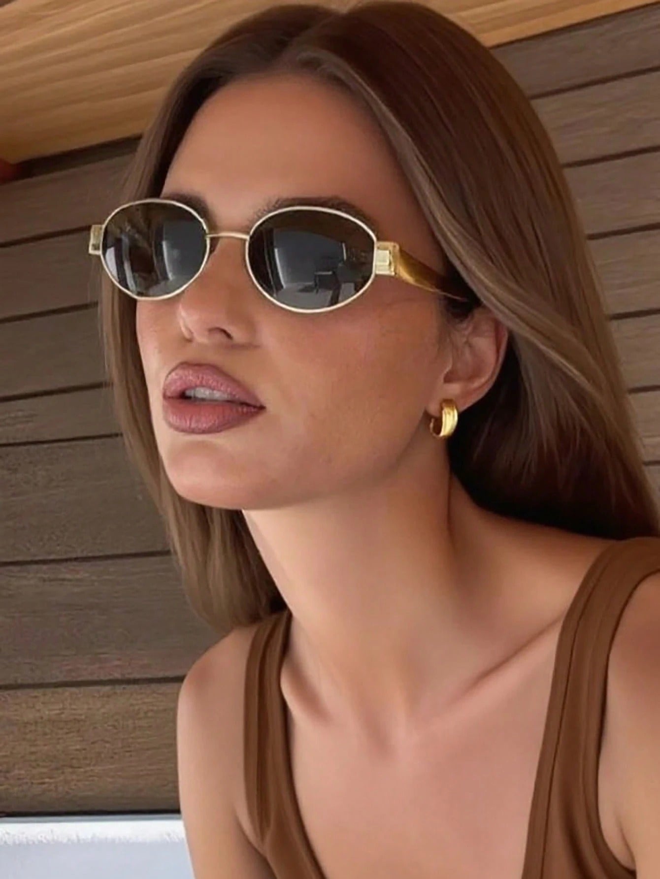SHEIN نظارتين شمس معدن بشكل بيضاوي كلاسيكي لون بني و أسود