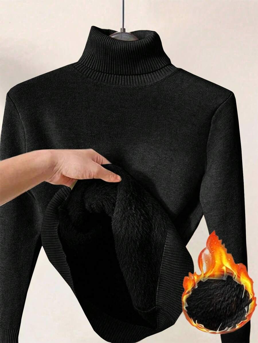 SHEIN كنزة حرارية شتوية ضيقة بياقة عالية بلون أسود
