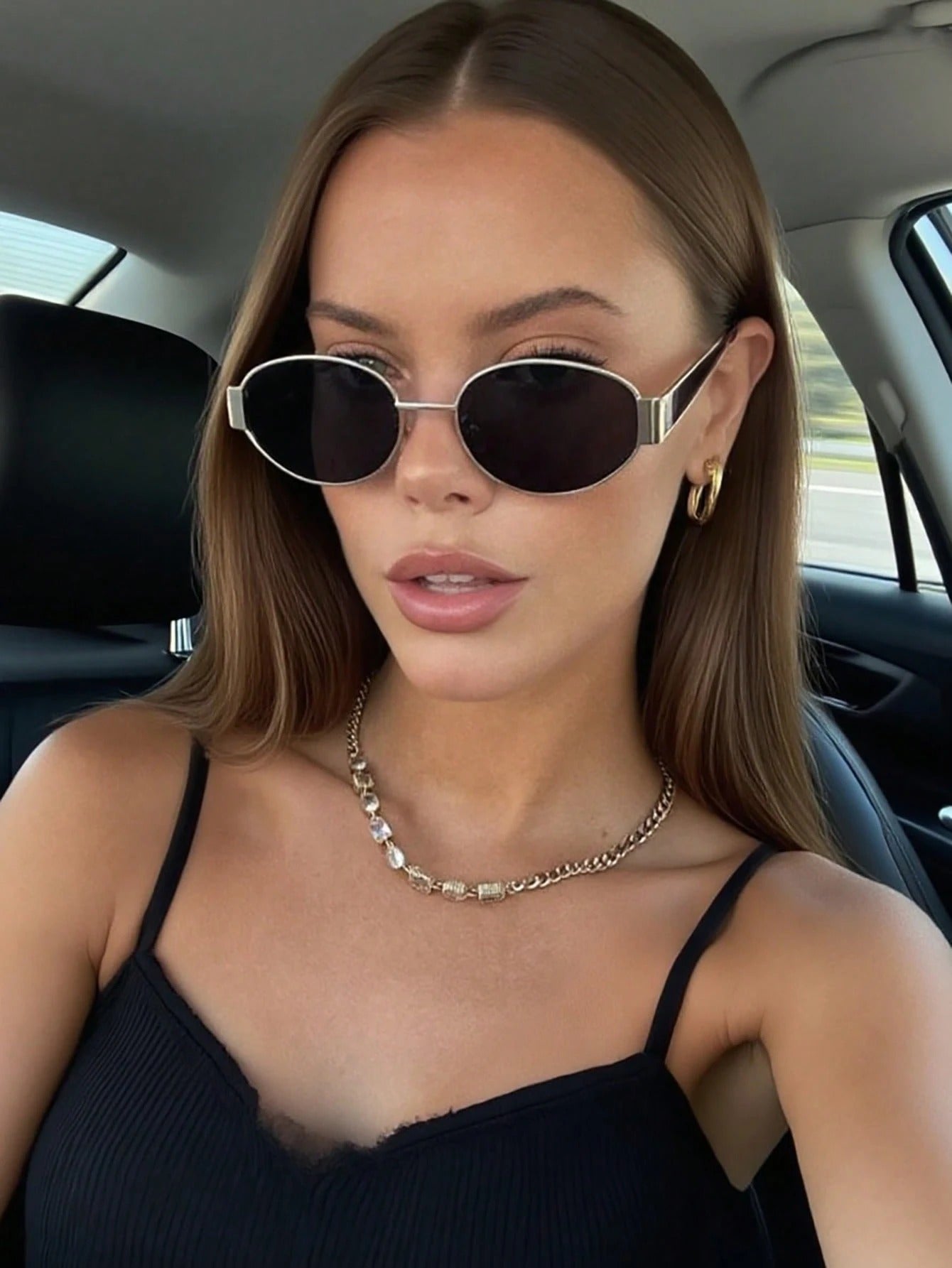 SHEIN نظارتين شمس معدن بشكل بيضاوي كلاسيكي لون بني و أسود