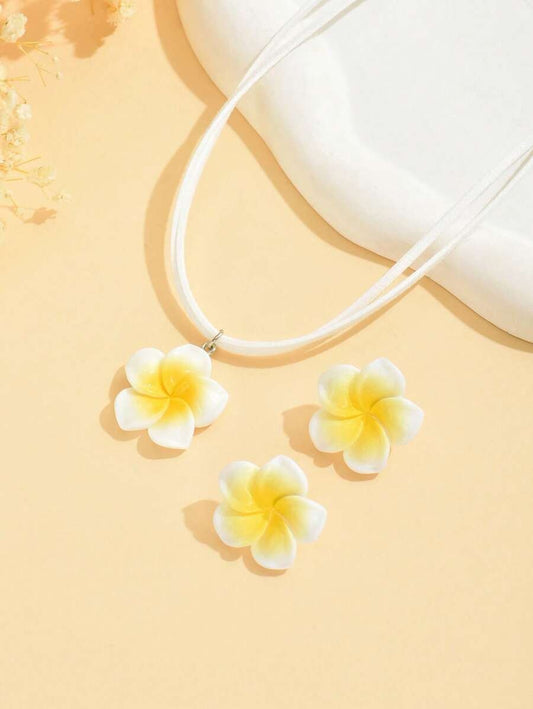 SHEIN طقم 3 قطع قلادة وأقراط بتصميم أزهار