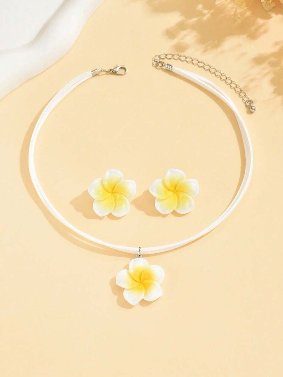 SHEIN طقم 3 قطع قلادة وأقراط بتصميم أزهار
