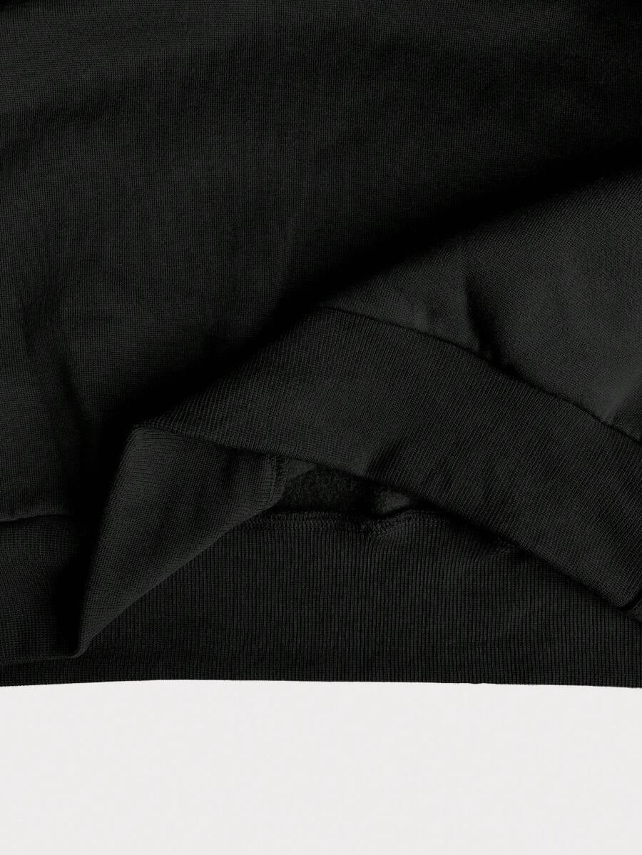 SHEIN INAWLY هودي أسود كاجوال بتطريز بأكمام طويلة