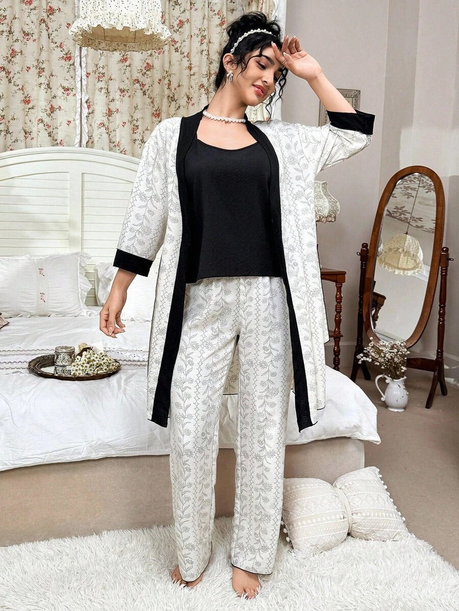 SHEIN CottageSlumber طقم نوم من 3 قطع أنيق وناعم