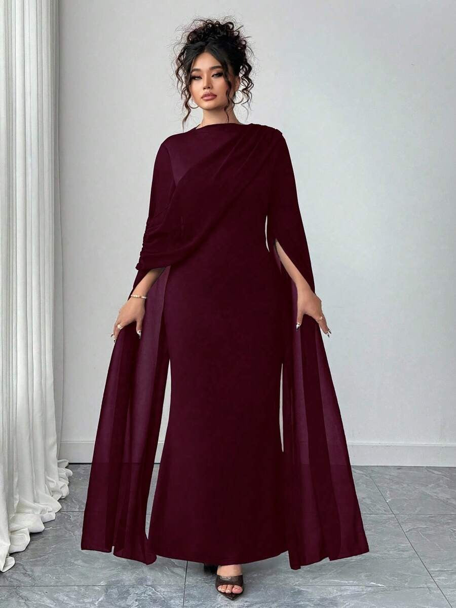 SHEIN Elenzga فستان ماكسي بلون عنابي