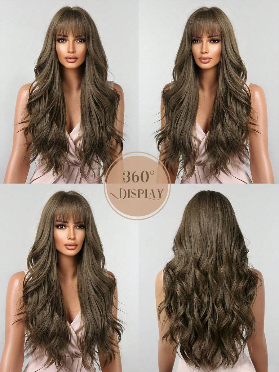 SHEIN باروكة شعر بني مجعد غرة أمامية ولمسة طبيعية ناعمة