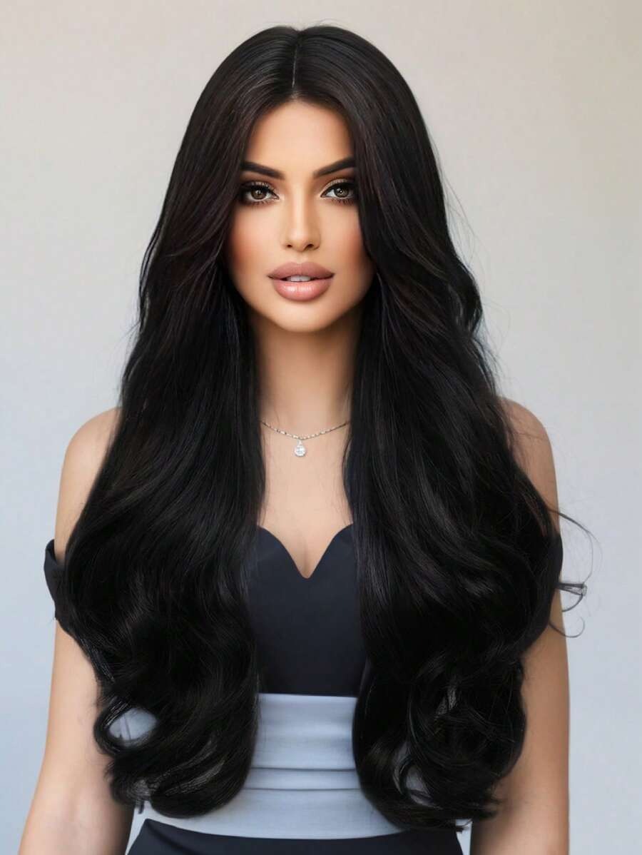 SHEIN باروكة شعر طويلة مجعدة بلون أسود