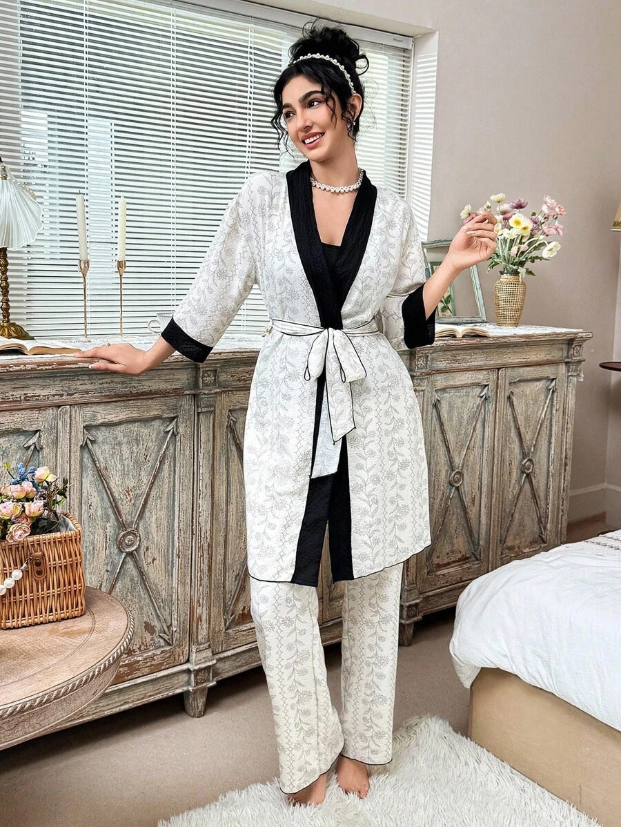 SHEIN CottageSlumber طقم نوم من 3 قطع أنيق وناعم