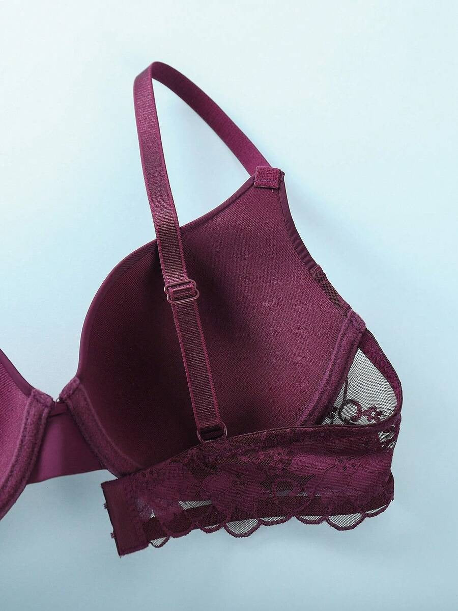 SHEIN طقم لانجري قطعتين دانتيل أنيقة من قطعتين لون أحمر بنفسجي