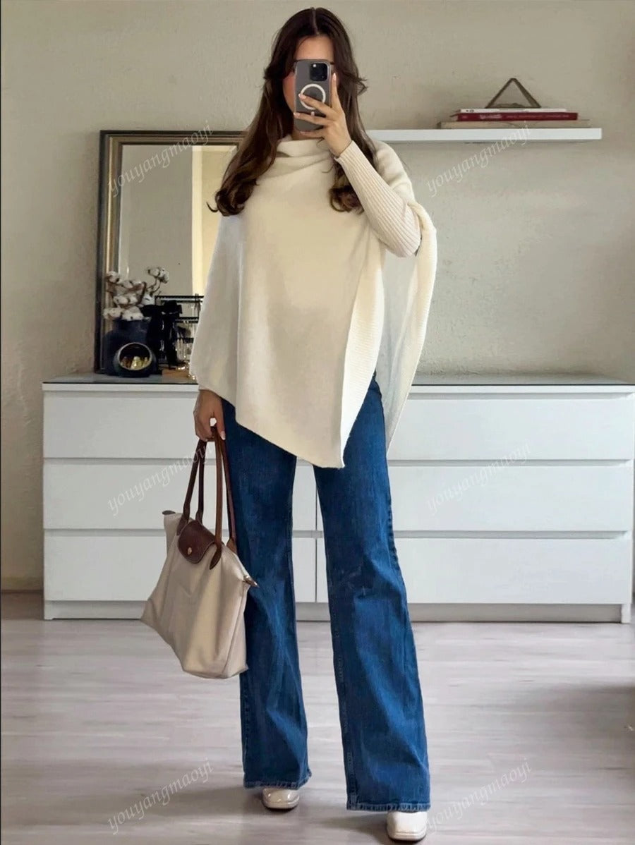 SHEIN كنزة شال فضفاضة بيج ناعم