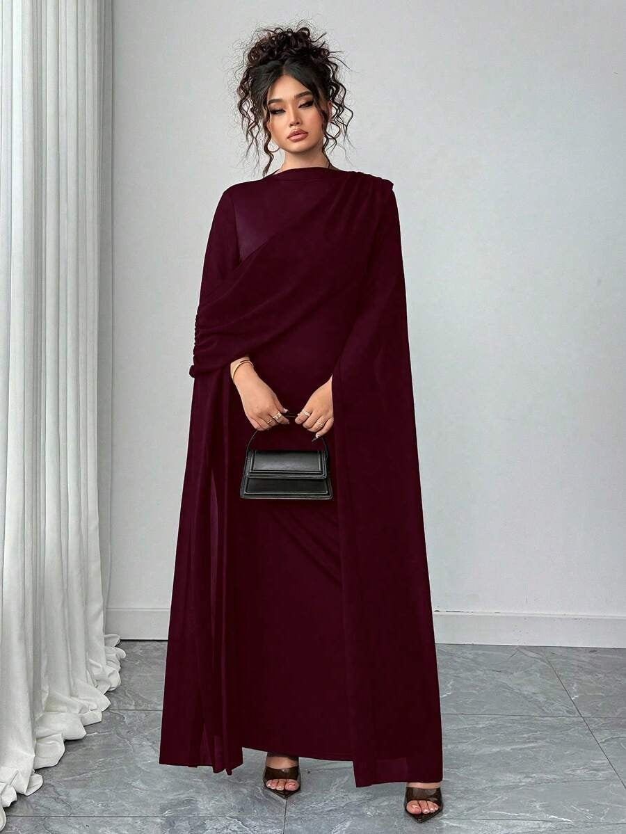 SHEIN Elenzga فستان ماكسي بلون عنابي