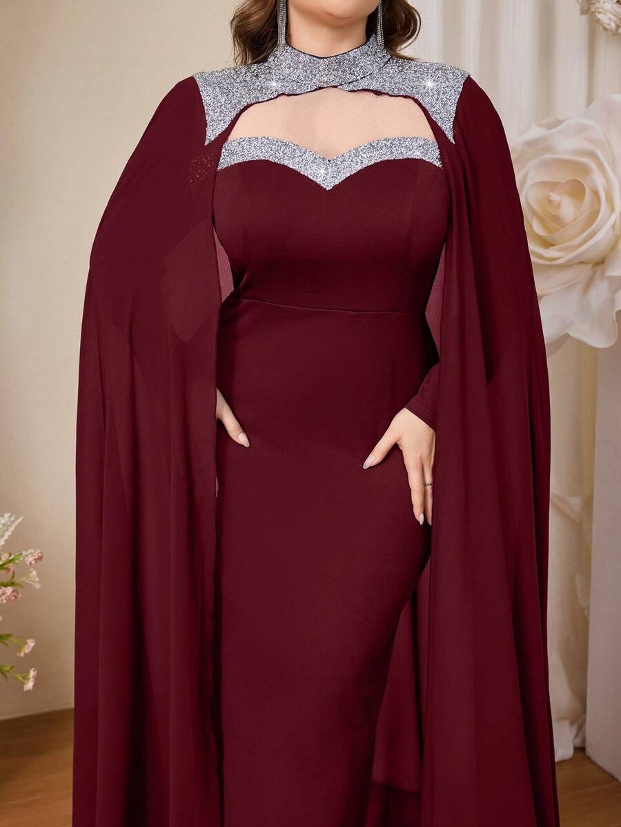 SHEIN Coutiva فستان سهرة عنابي ماكسي أنيق
