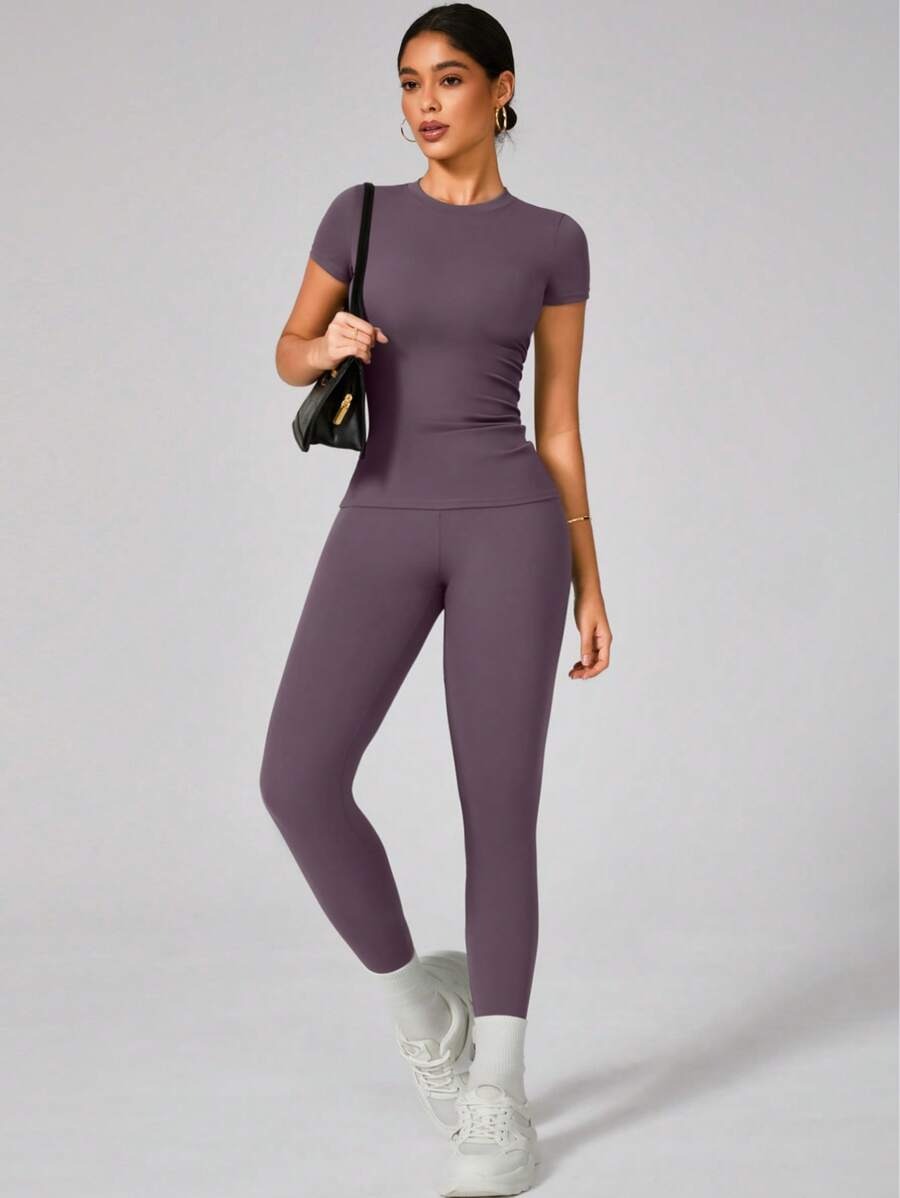 SHEIN طقم رياضي نسائي بلون أرجواني