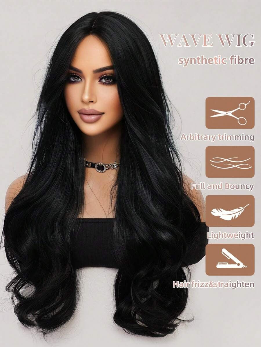 SHEIN باروكة شعر طويلة مجعدة بلون أسود