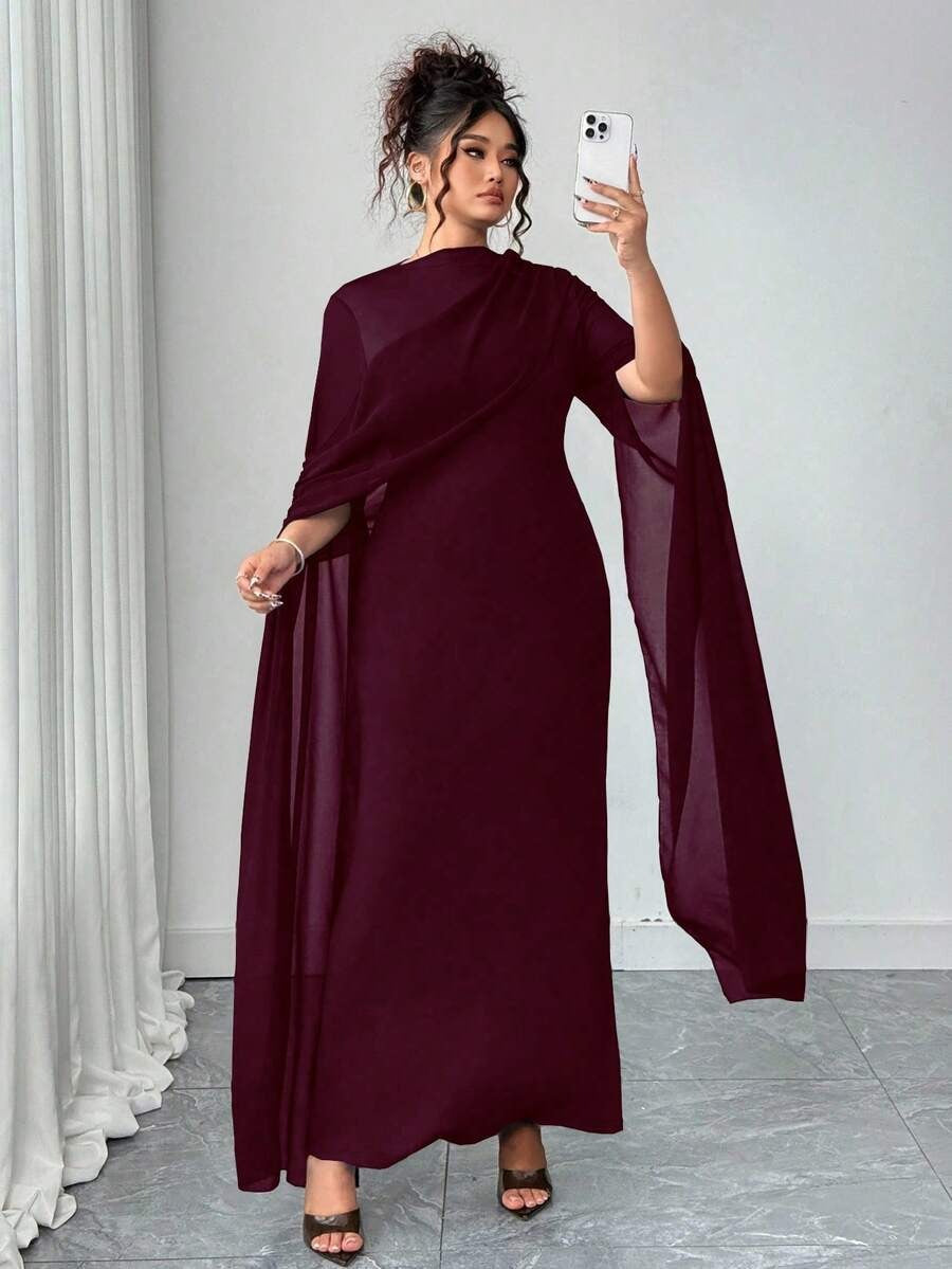 SHEIN Elenzga فستان ماكسي بلون عنابي