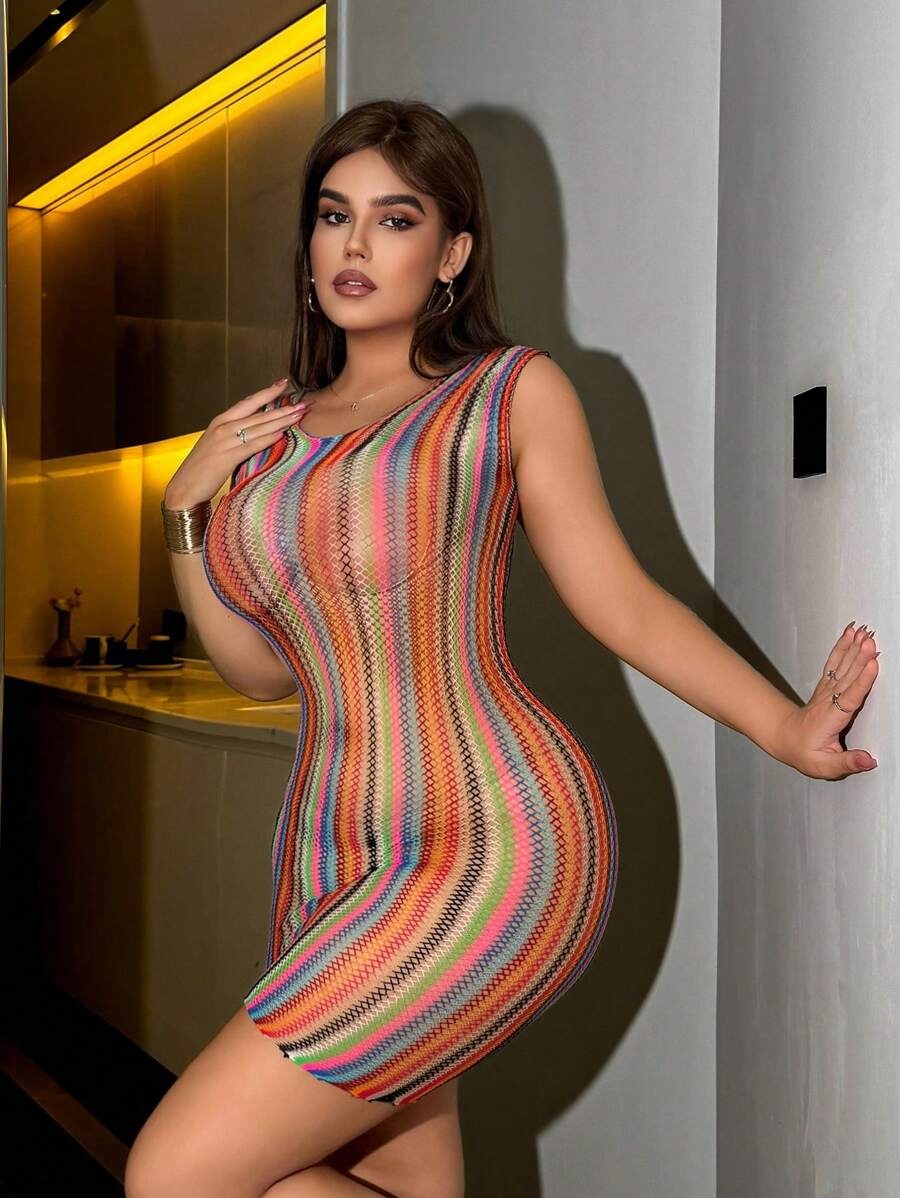 SHEIN فستان لانجري ستايل مشبك ملون