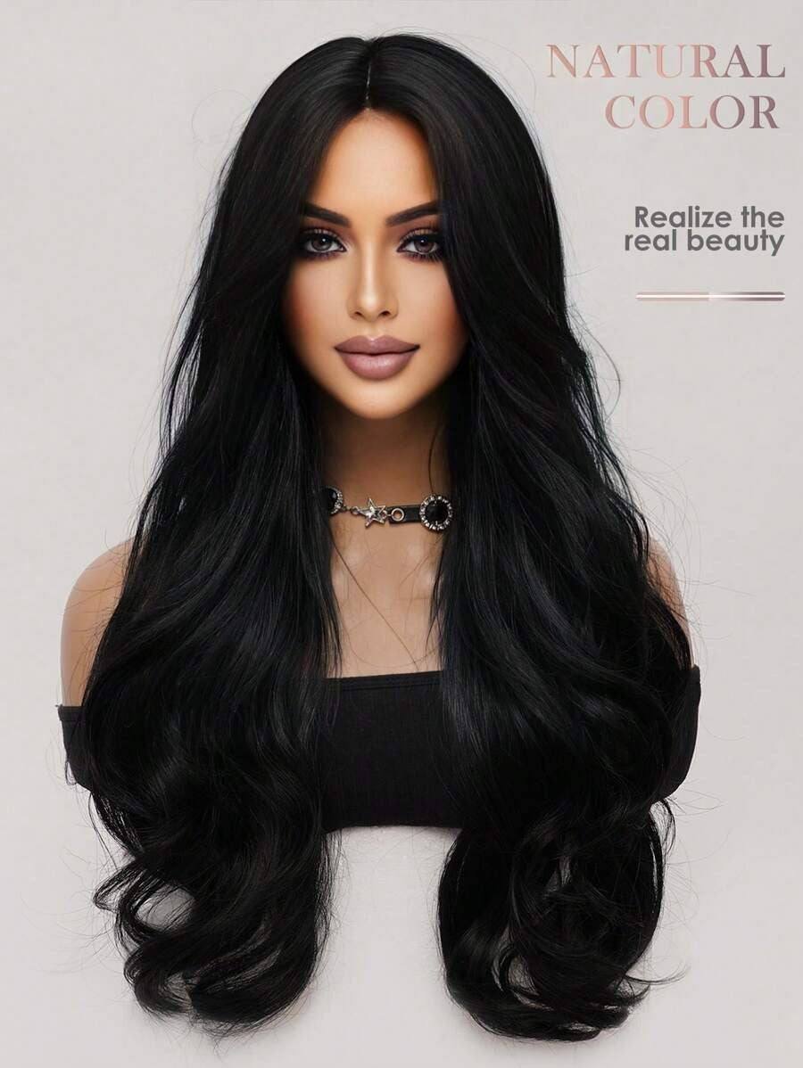 SHEIN باروكة شعر طويلة مجعدة بلون أسود