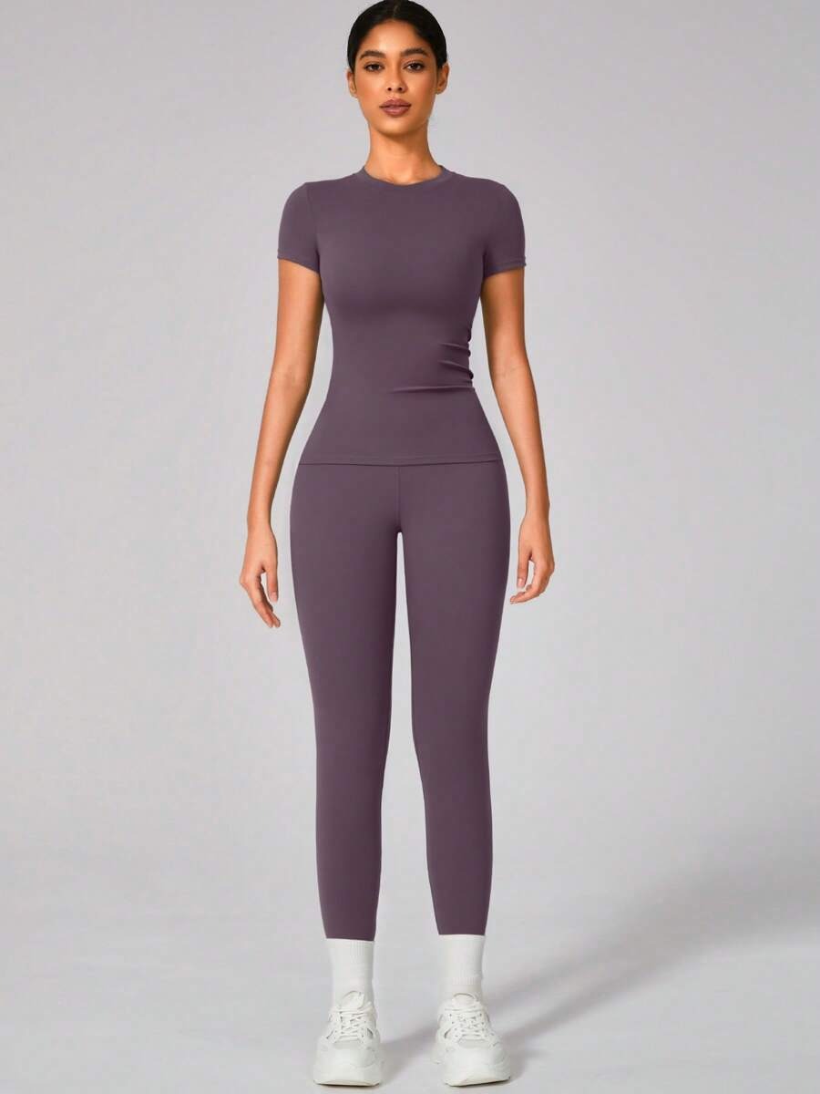 SHEIN طقم رياضي نسائي بلون أرجواني